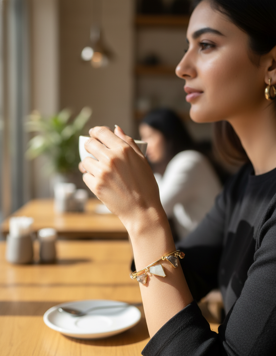 Prithvi Raw Stone Gold Bracelet Handcrafted Natural Gemstone Bangle | oxidised silver bracelet | NIVRTTI