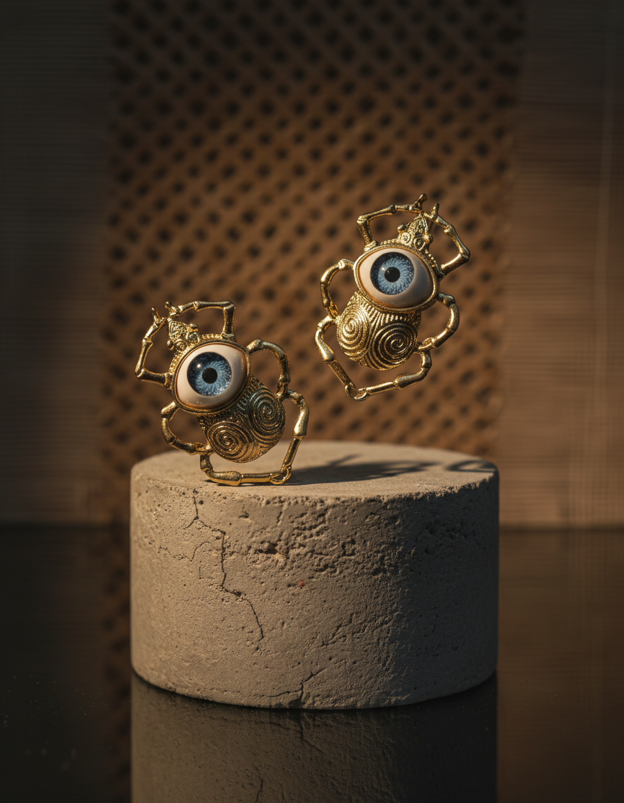 Evil Eye Gold Statement Stud Earrings