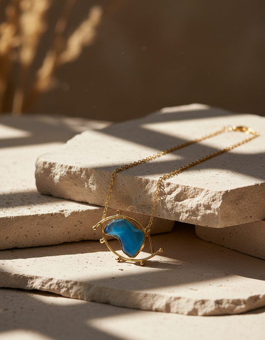 Brass Evil Eye Stone Necklace