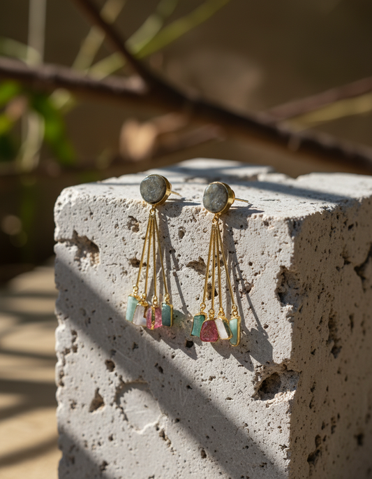 Brass Multi Stone Drop Earrings