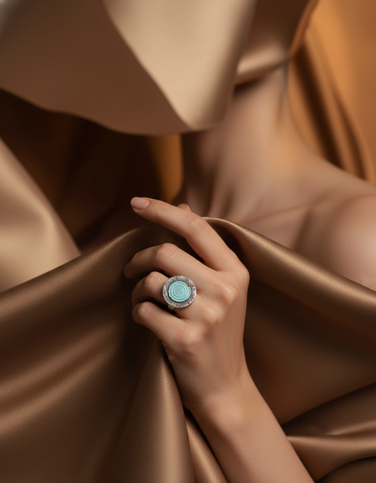 Vrittika Spiral Statement Ring Enamel Oxidised Silver Adjustable Ring | handcrafted ring | NIVRTTI