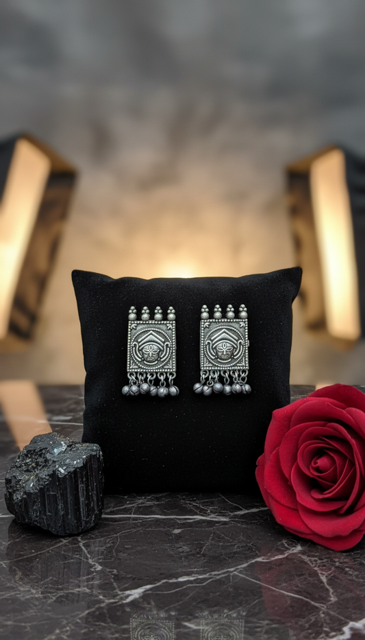 Shakti Tribal Guardian Earrings Oxidized Temple Collection – Oxidised Earring | handcrafted earrings for women | NIVRTTI