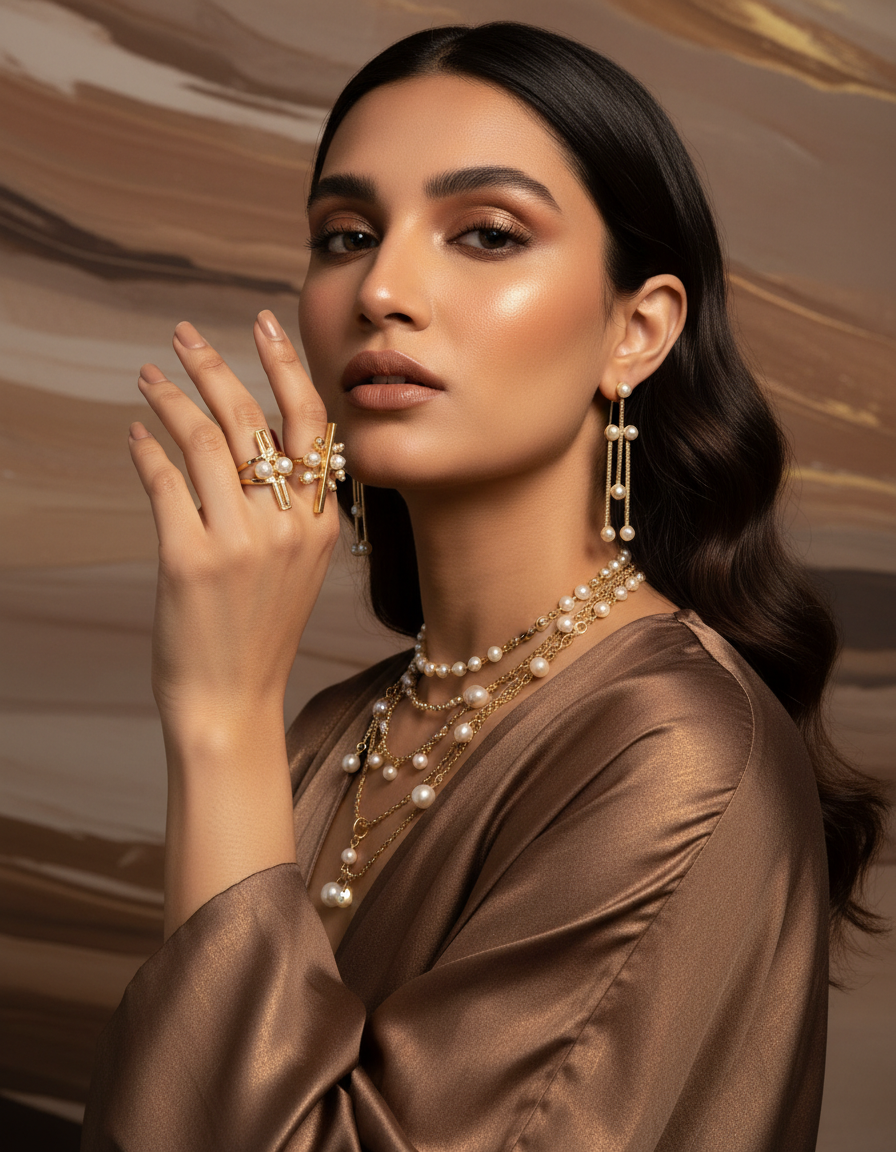 Celeste Pearl Chain Drop Earrings