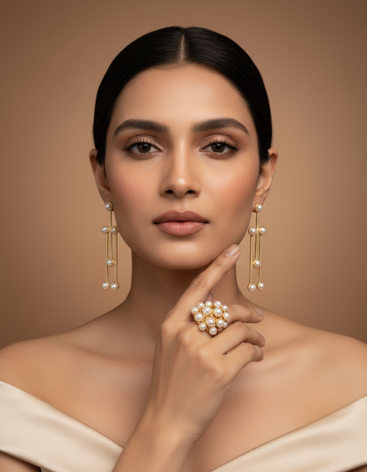 Celeste Pearl Chain Drop Earrings