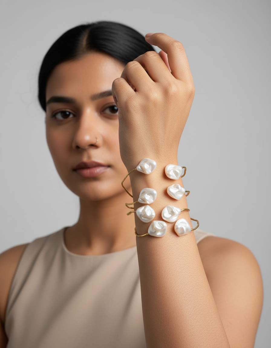Baroque Pearl Gold Cuff Bracelet | Sculptural Statement Pearl Bracelet