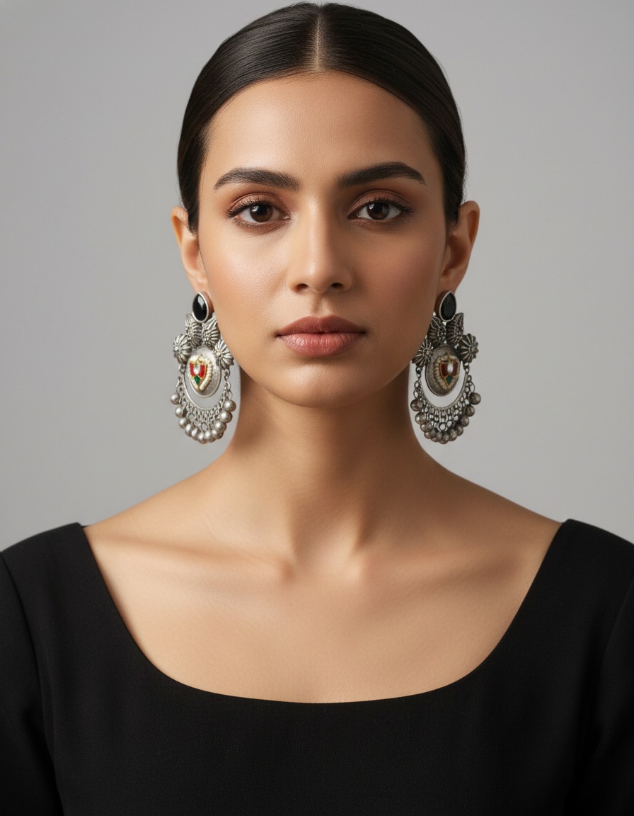 Surmaya Folk Chand Earrings