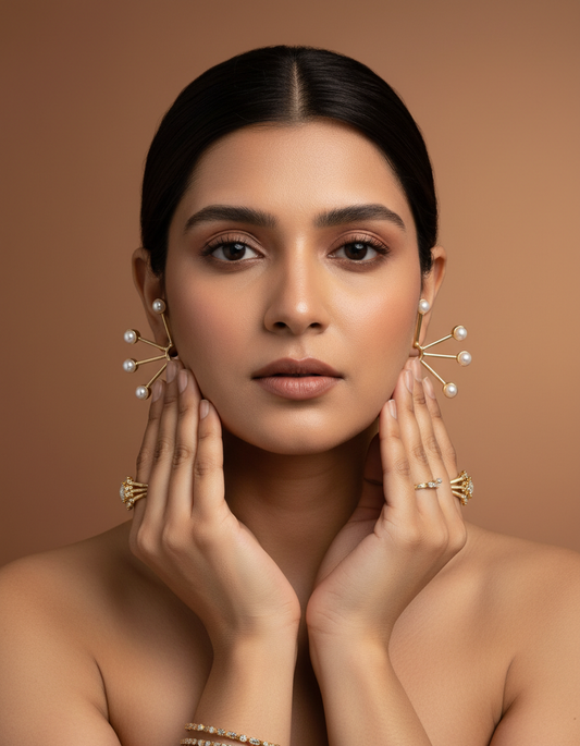 Minimal Gold Starburst Pearl Stud Earrings