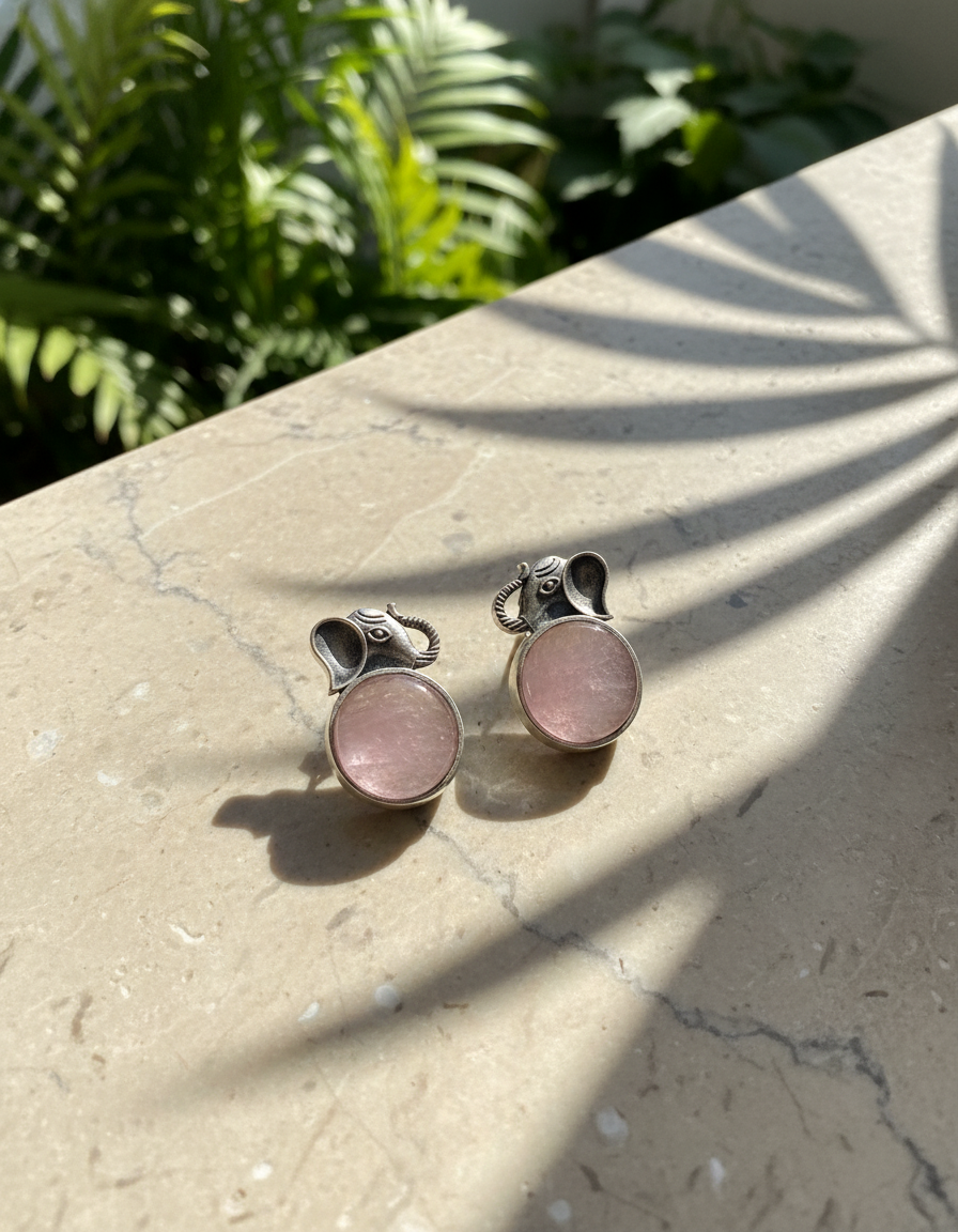 Gajamukta Noir Studs Oxidised Elephant Totem Edition | handcrafted earrings for women | NIVRTTI