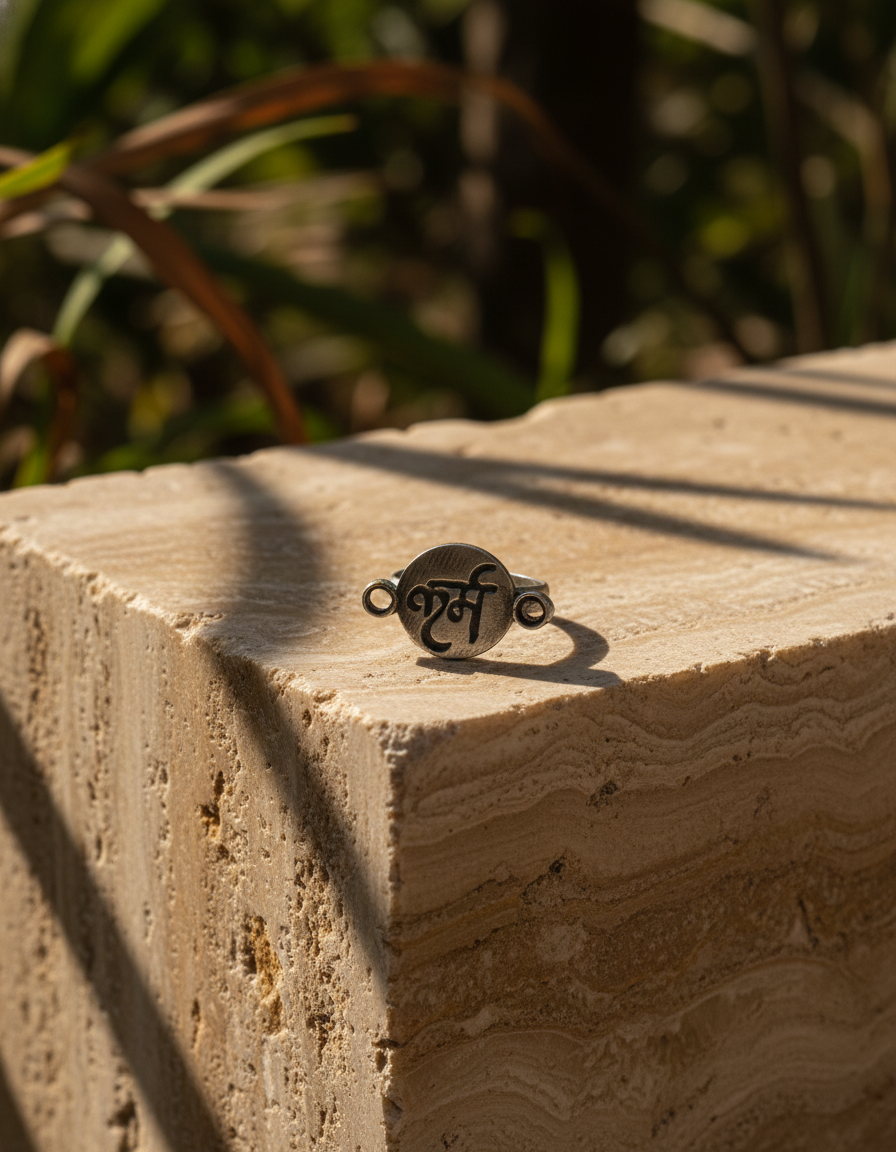 oxidised silver ring - Karma Sanskrit Silver Ring Handcrafted Oxidised Statement Band - NIVRTTI hand