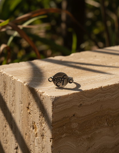 oxidised silver ring - Karma Sanskrit Silver Ring Handcrafted Oxidised Statement Band - NIVRTTI hand