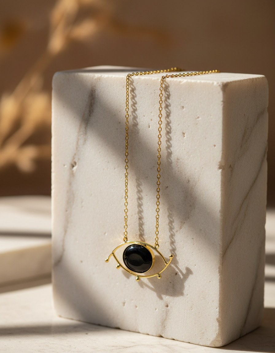 Brass Evil Eye Stone Necklace
