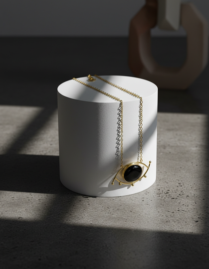 Brass Evil Eye Stone Necklace