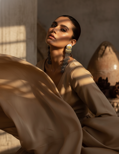 Tarak Chain Dangler Earrings Geometric Blue Enamel Oxidised Silver Earrings | long drop earrings | NIVRTTI