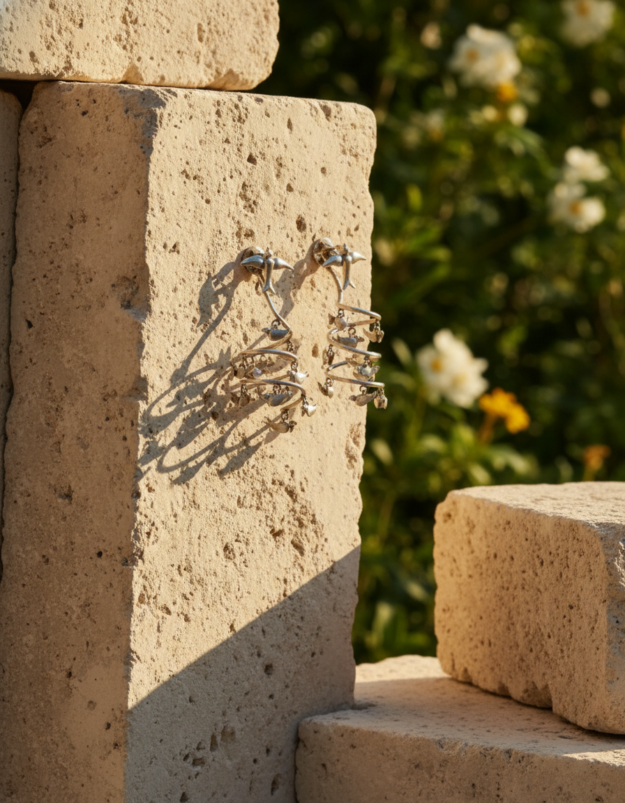 Celeste Silver Orbit Earrings Handcrafted Modern Oxidised Statement Jewelry | handcrafted earrings for women | NIVRTTI