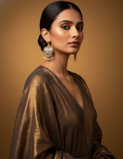 Kashmira Floral Dual Tone Earrings Oxidised Brass Pearl Drop Jewelry | long drop earrings | NIVRTTI