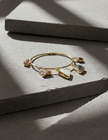 Prithvi Raw Stone Gold Bracelet Handcrafted Natural Gemstone Bangle | oxidised silver bracelet | NIVRTTI