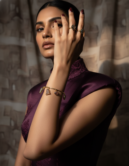 Prithvi Raw Stone Gold Bracelet Handcrafted Natural Gemstone Bangle | oxidised silver bracelet | NIVRTTI