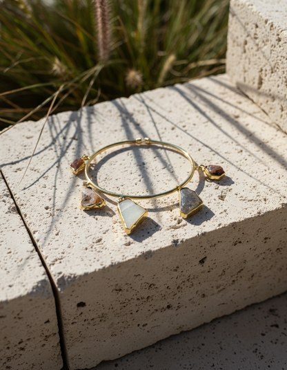 Prithvi Raw Stone Gold Bracelet Handcrafted Natural Gemstone Bangle | oxidised silver bracelet | NIVRTTI