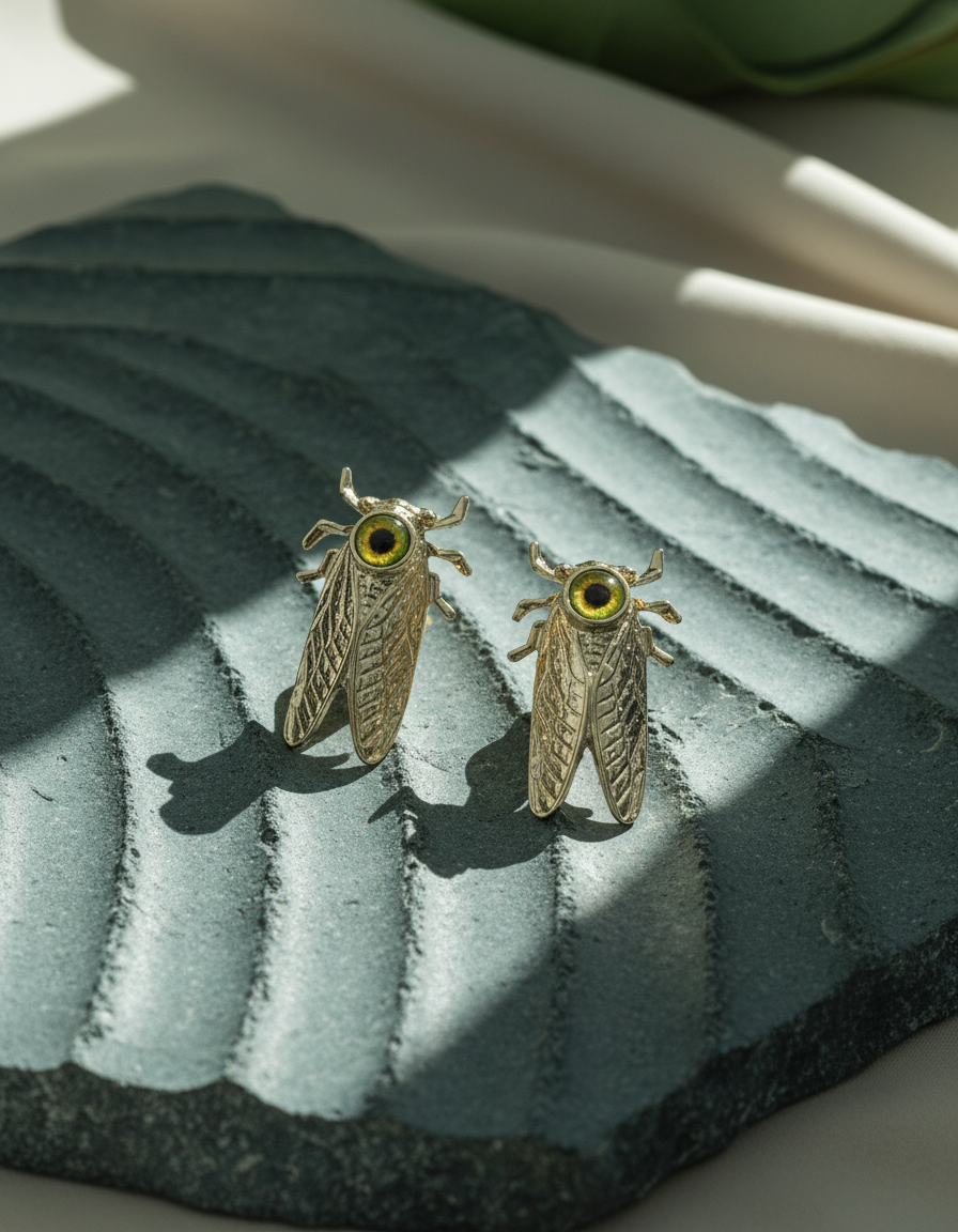 Mystic Cicada Gold Statement Stud Earrings
