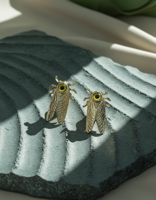 Mystic Cicada Gold Statement Stud Earrings