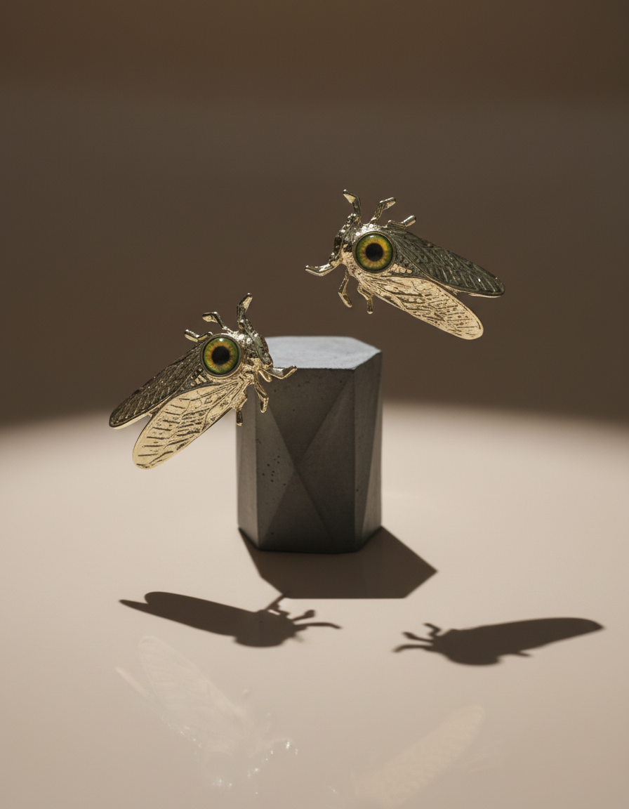 Mystic Cicada Gold Statement Stud Earrings