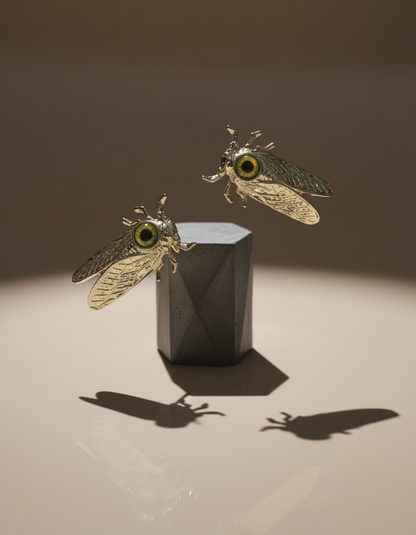 Mystic Cicada Gold Statement Stud Earrings