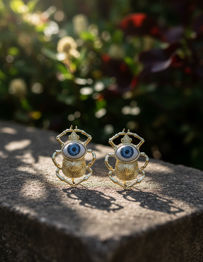 Evil Eye Gold Statement Stud Earrings