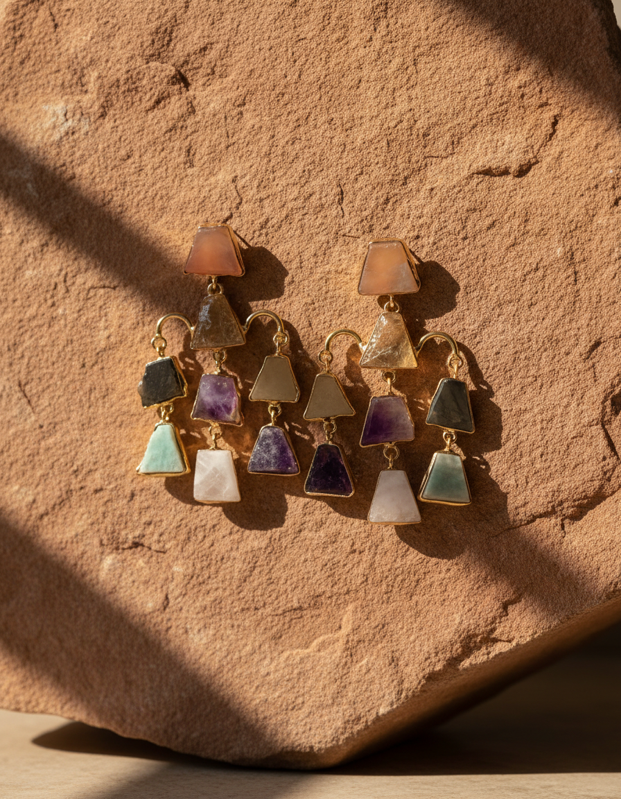 Multicolor Semi-Precious Cascade Statement Earrings