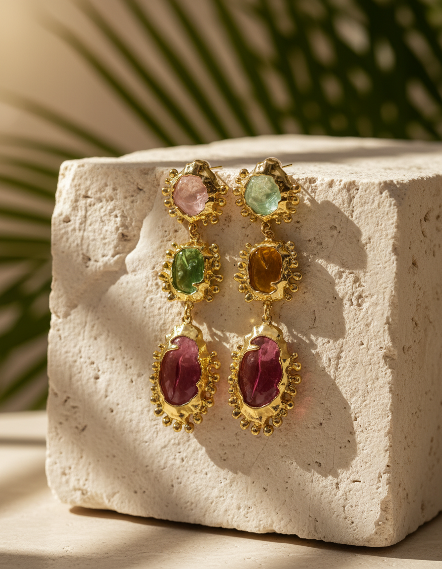 Regal Mosaic Gold Statement Earrings