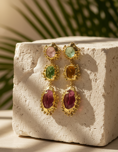 Regal Mosaic Gold Statement Earrings