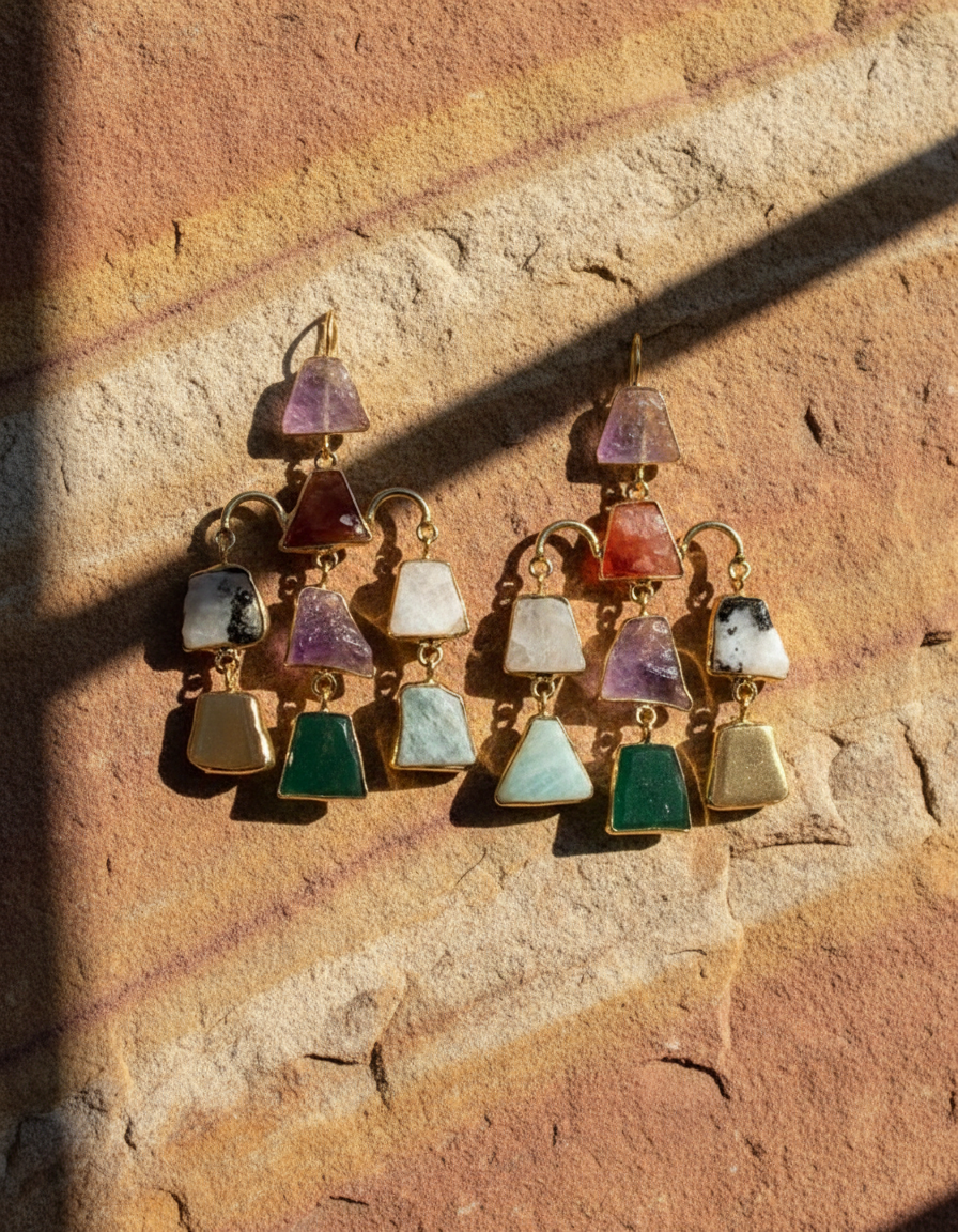 Multicolor Semi-Precious Cascade Statement Earrings