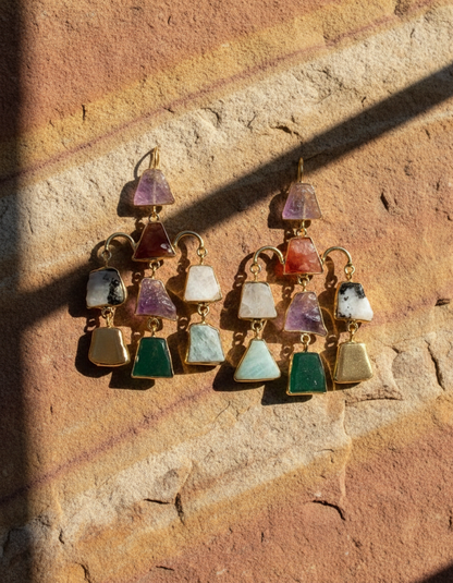 Multicolor Semi-Precious Cascade Statement Earrings