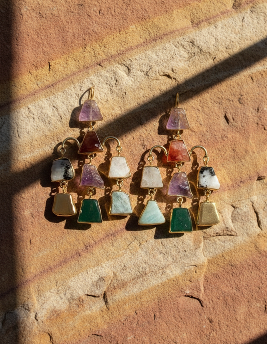 Multicolor Semi-Precious Cascade Statement Earrings