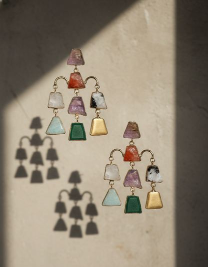 Multicolor Semi-Precious Cascade Statement Earrings