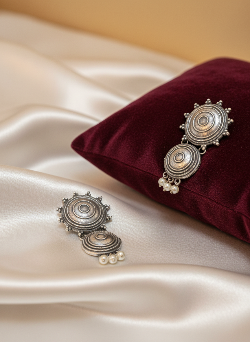 Mandala Pearl Drops Oxidized Heritage Collection – Oxidised Earring | handcrafted earrings for women | NIVRTTI