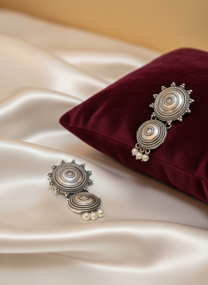 Mandala Pearl Drops Oxidized Heritage Collection – Oxidised Earring | handcrafted earrings for women | NIVRTTI