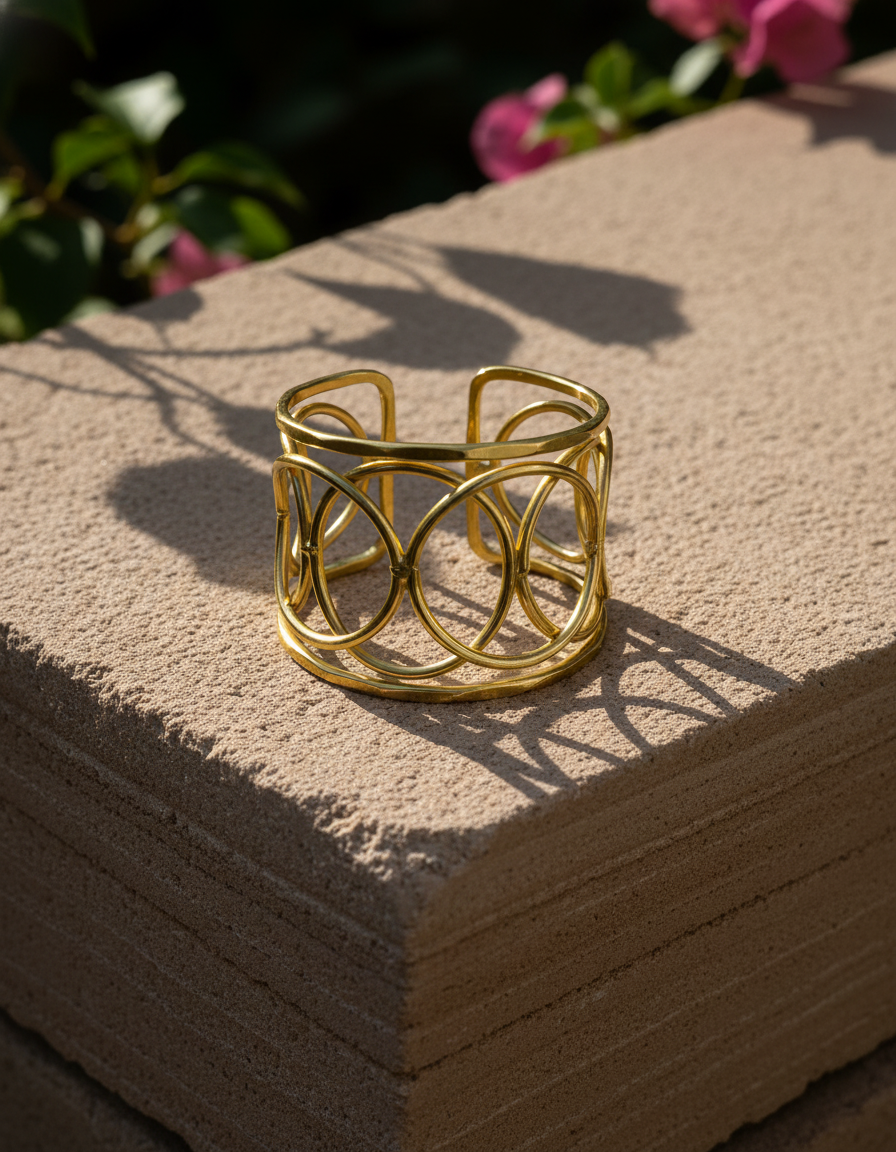 gold cuff - Aarunya Gold Lattice Cuff Handcrafted Openwork Statement Bracelet - NIVRTTI handcrafted 