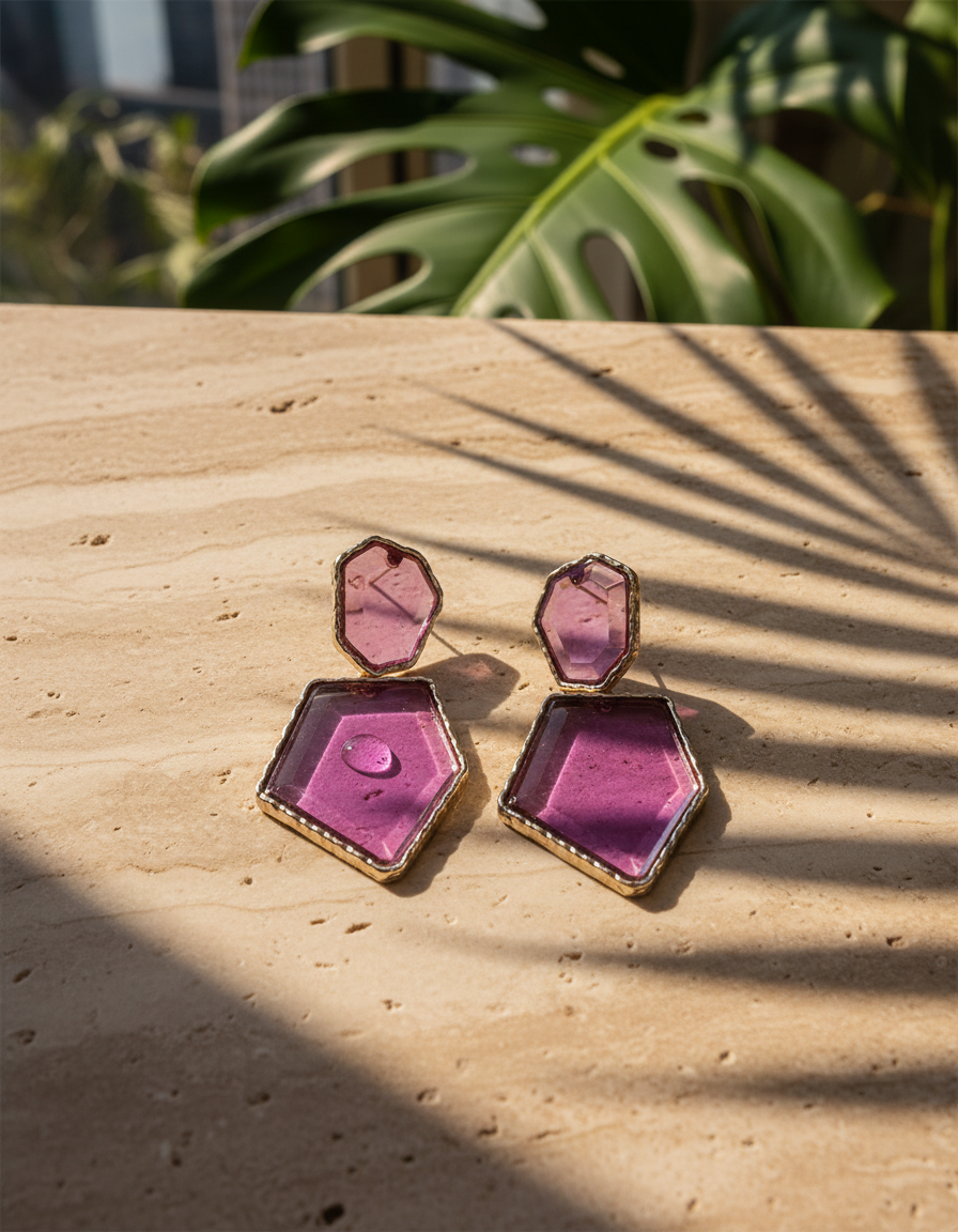 Prism Brass Stone Studs