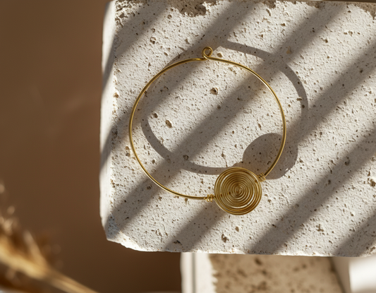 gold hasli - Pravaha Gold Hasli Necklace Handcrafted Minimal Spiral Choker - NIVRTTI handcrafted jew