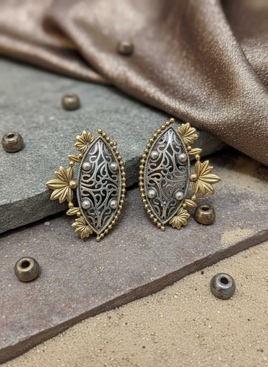 handcrafted cuff - Vanshika Filigree Bloom Ear Cuffs Dual Tone Heritage Edition - NIVRTTI handcrafte