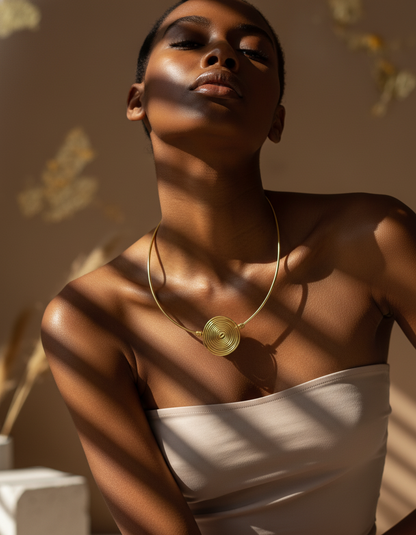 Pravaha Gold Hasli Necklace Handcrafted Minimal Spiral Choker | handcrafted collar necklace | NIVRTTI