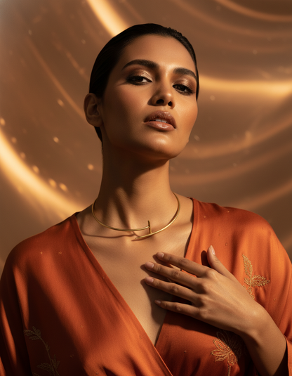 Deepika Minimal Gold Collar Hasli Handcrafted Open Choker Necklace | handcrafted collar necklace | NIVRTTI