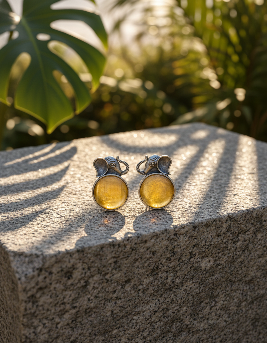 Gajamukta Noir Studs Oxidised Elephant Totem Edition | handcrafted earrings for women | NIVRTTI