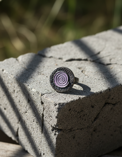Vrittika Spiral Statement Ring Enamel Oxidised Silver Adjustable Ring | handcrafted ring | NIVRTTI