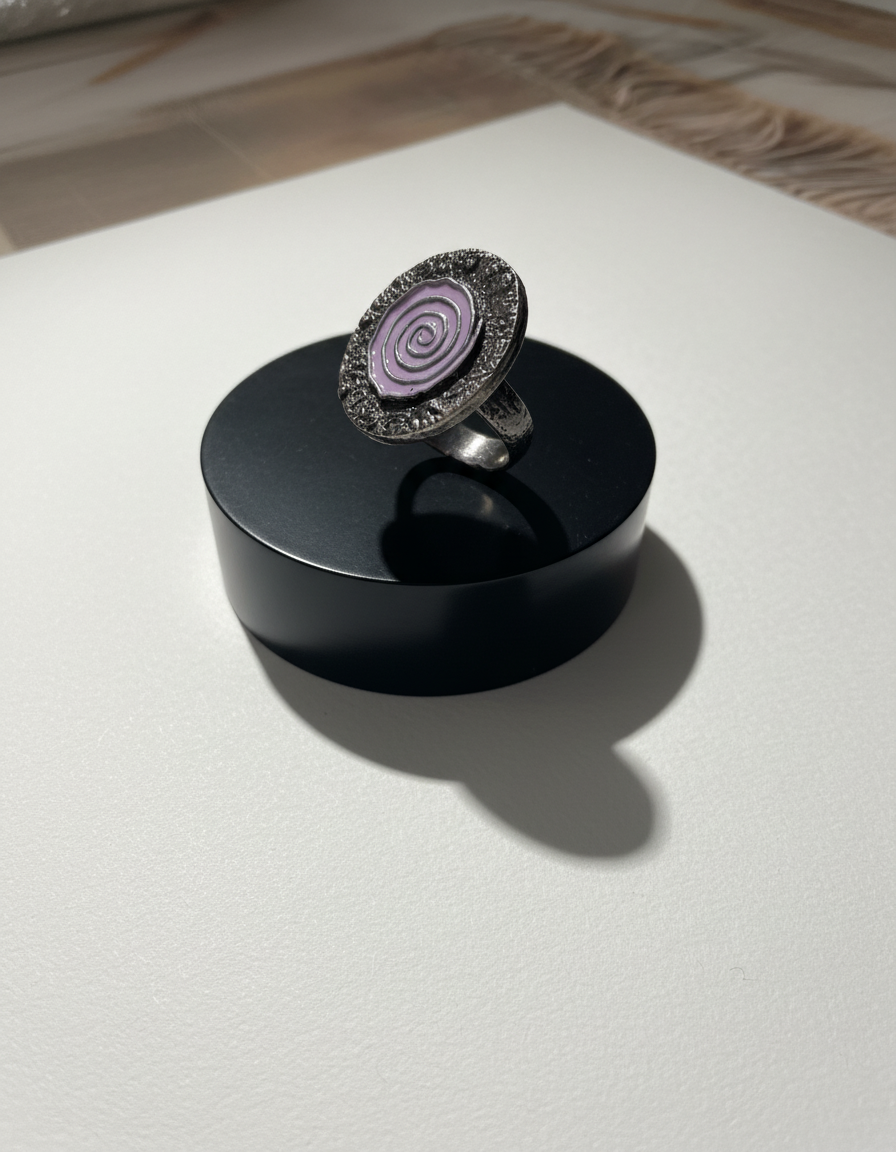 Vrittika Spiral Statement Ring Enamel Oxidised Silver Adjustable Ring | handcrafted ring | NIVRTTI