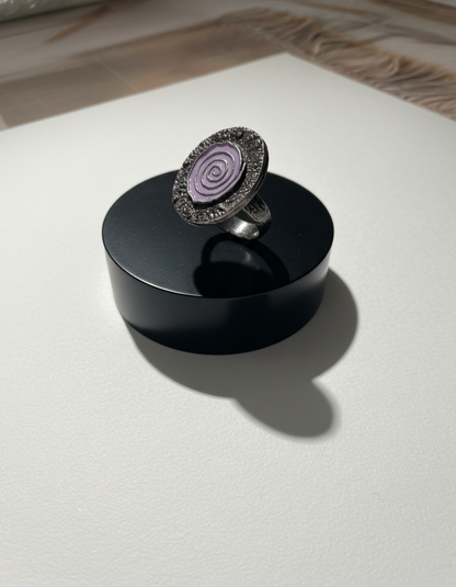 Vrittika Spiral Statement Ring Enamel Oxidised Silver Adjustable Ring | handcrafted ring | NIVRTTI