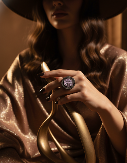 Vrittika Spiral Statement Ring Enamel Oxidised Silver Adjustable Ring | handcrafted ring | NIVRTTI