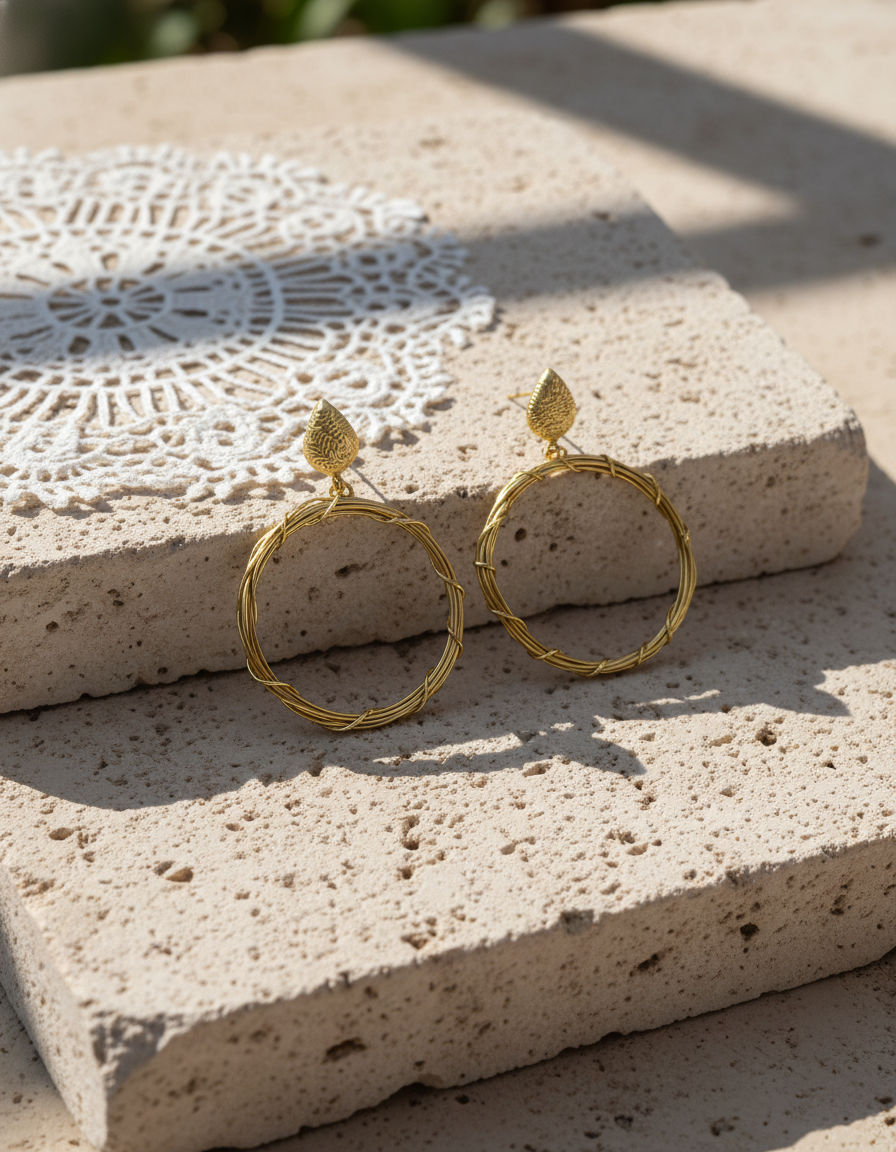 brass earring - Brass Vine Hoop Earrings - NIVRTTI handcrafted jewelry