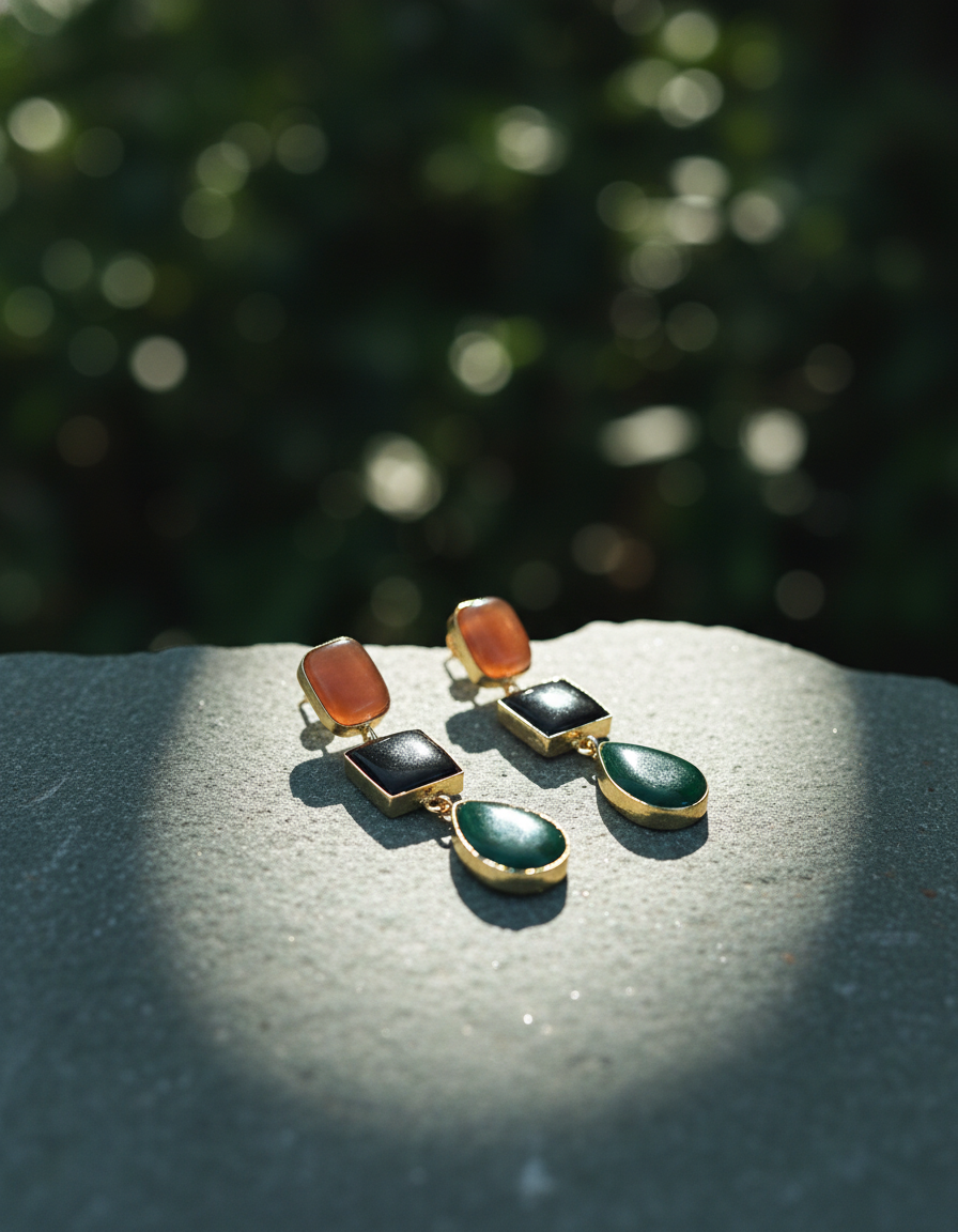 Brass Prism Drop Earrings – Brass Dangler | long drop earrings | NIVRTTI