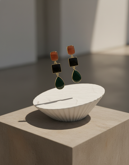 Brass Prism Drop Earrings – Brass Dangler | long drop earrings | NIVRTTI